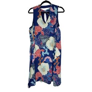Luxology Dress Womens 16‎ Floral Midi Sleeveless Lightweight Lined V Neck Summer